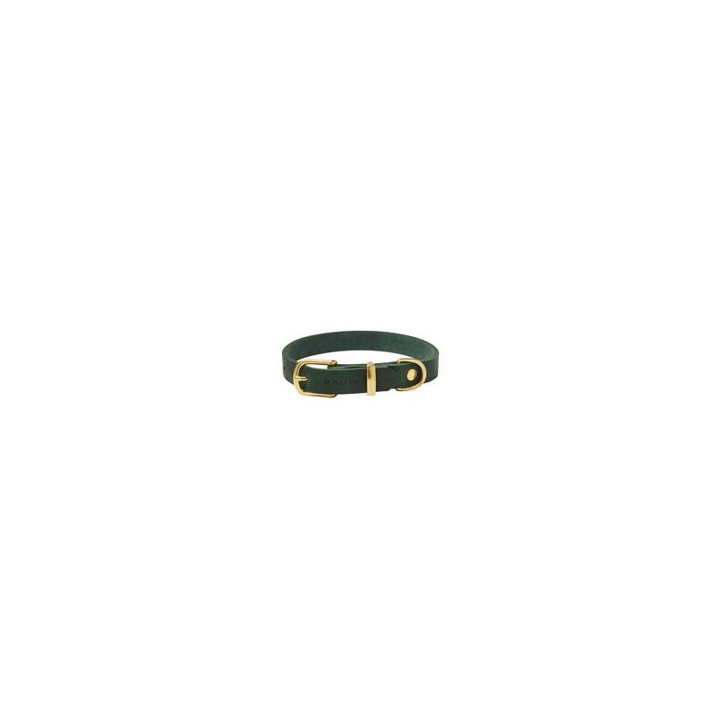 Molly &amp, Stitch Butter Leder Hundehalsband [Waldgrün/Gold - S: 28 - 32 cm x 12 mm]