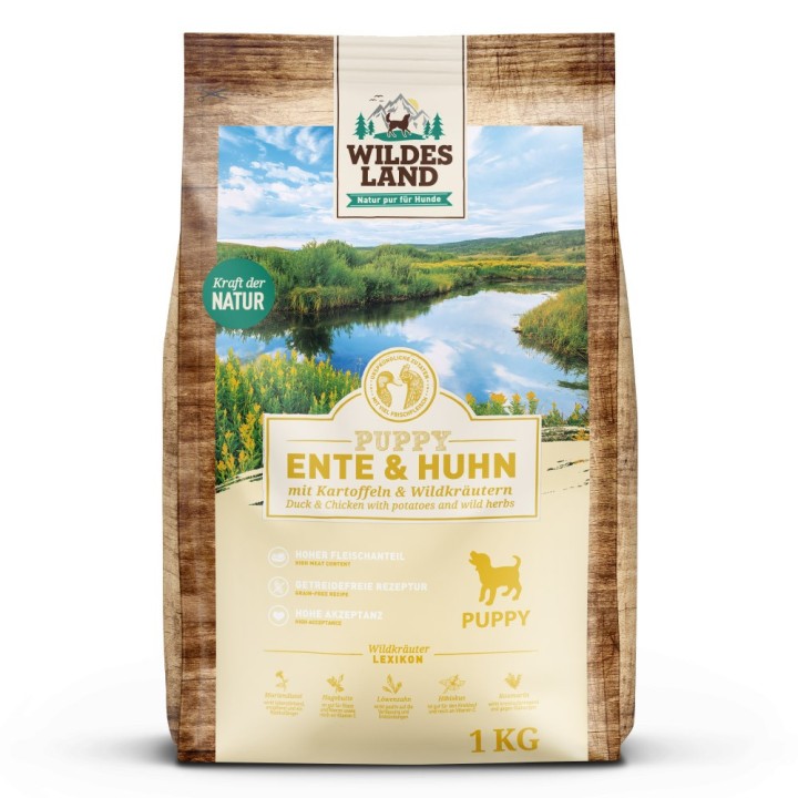 Wildes Land | Ente & Huhn mit Kartoffel | Classic Puppy | 4 x 1 kg