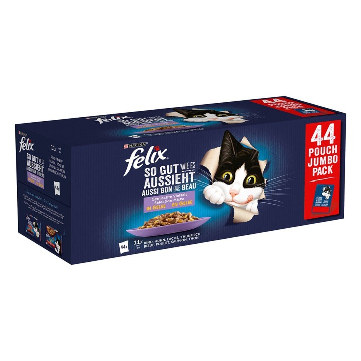 Felix "So gut wie es aussieht" Pouches 44 x 85 g - Huhn, Rind, Thunfisch, Lachs