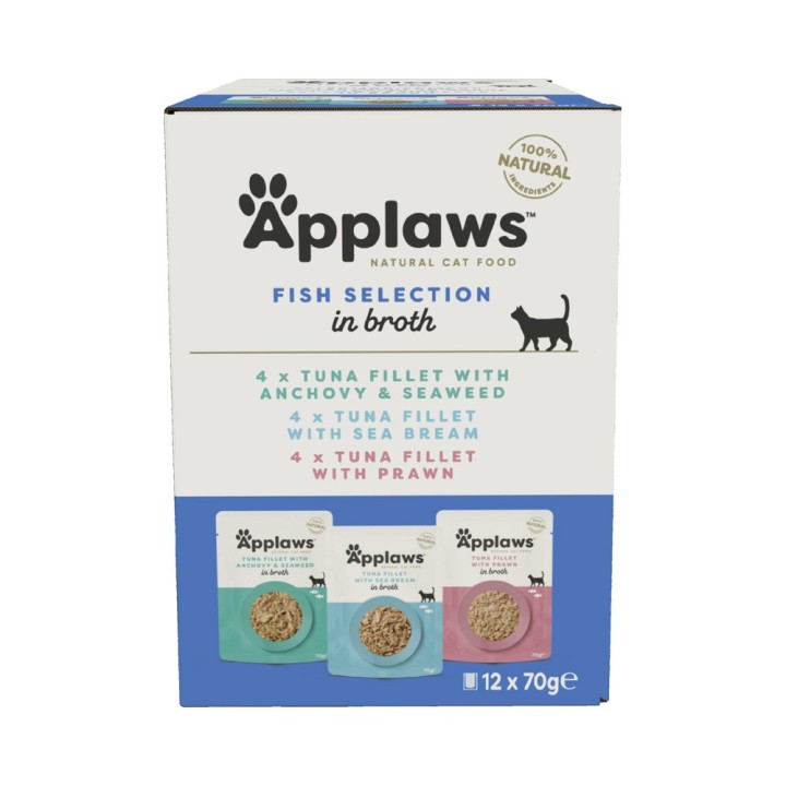 Applaws Pouch mit Brühe Mix 12 x 70 g - Mixpaket Fisch (3 Sorten)