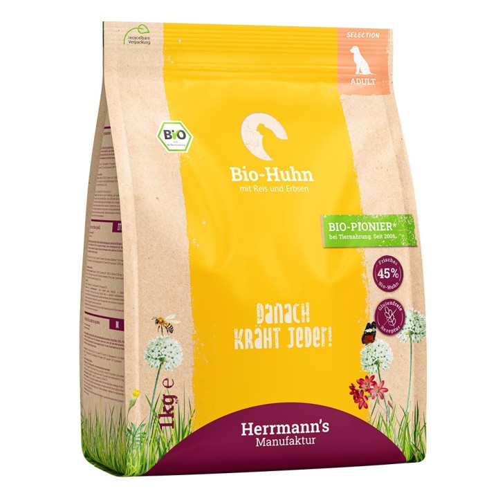 Herrmann's | Bio-Huhn mit Reis & Erbsen | Selection Adult | 1 kg