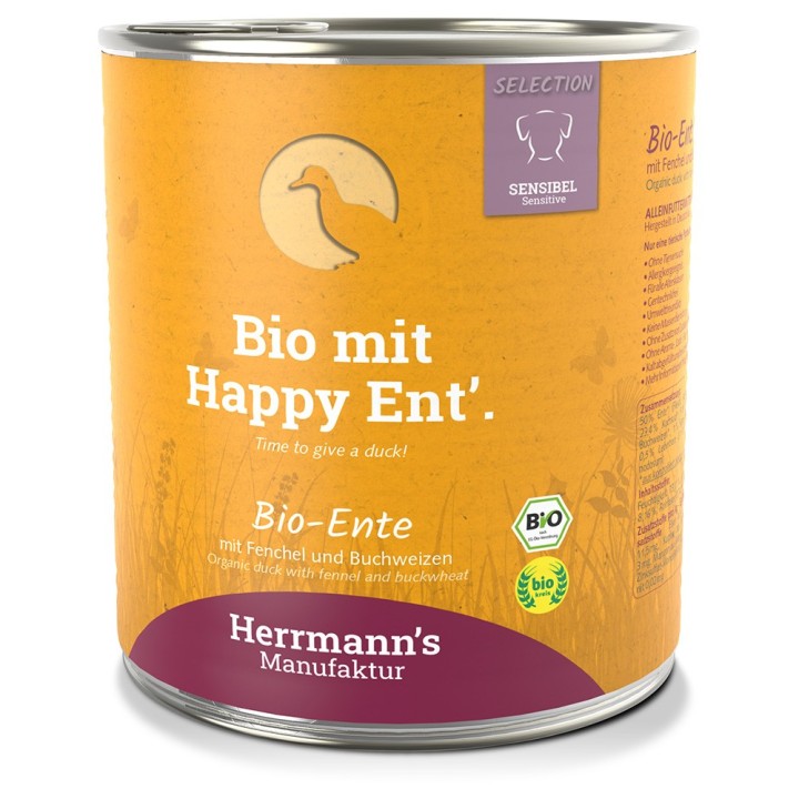 Herrmann´s Bio-Menü Sensitive 6 x 800 g - Bio-Ente mit Bio-Fenchel und Bio-Buchweizen