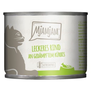 MjAMjAM Katzenfutter 6 x 200 g - leckeres Rind an gedämpftem Kürbis