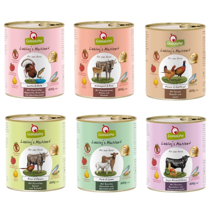 Sparpaket GranataPet Liebling's Mahlzeit 12 x 800 g - Mixpaket 2 (6 Sorten)