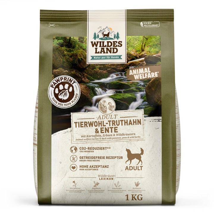 Wildes Land | Tierwohl-Truthahn & Ente | PawPrint Animal Welfare Adult | 1 kg