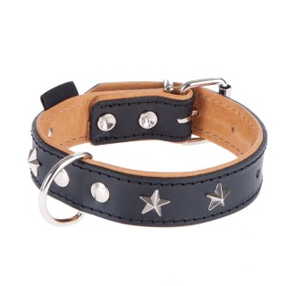 Heim Lederhalsband Stars, schwarz/beige - Größe 60: 45 - 55 cm Halsumfang
