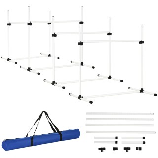 PawHut Agility Hürdenset Hunde Training Set 4 Hürden Slalom Stangen Kunststoff Weiß 99x65x94cm für aktives Hundetraining   Ao