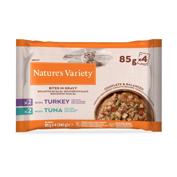 Nature's Variety Bites in Soße 44 x 85 g  - mit Truthahn und Thunfisch