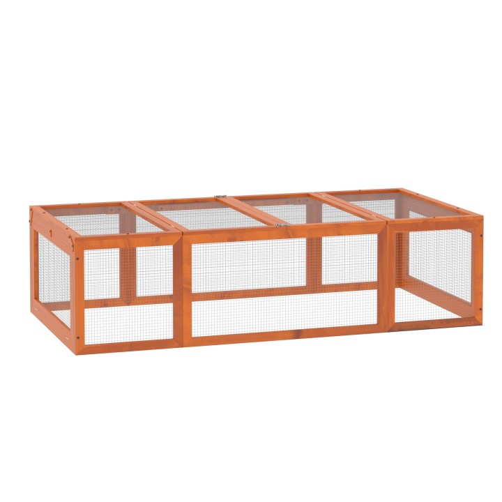 PawHut Kleintierstall Kleintierkäfig 180 x 90 x 48 cm mit Freilaufgehege Multifunktional Tannenholz Orange    Aosom