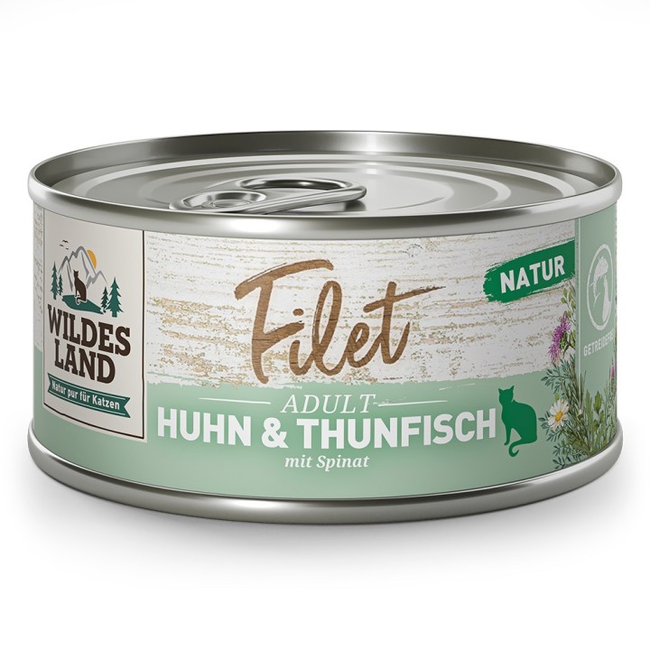 Wildes Land | Huhn & Thunfisch mit Spinat | Filet | 12 x 80 g
