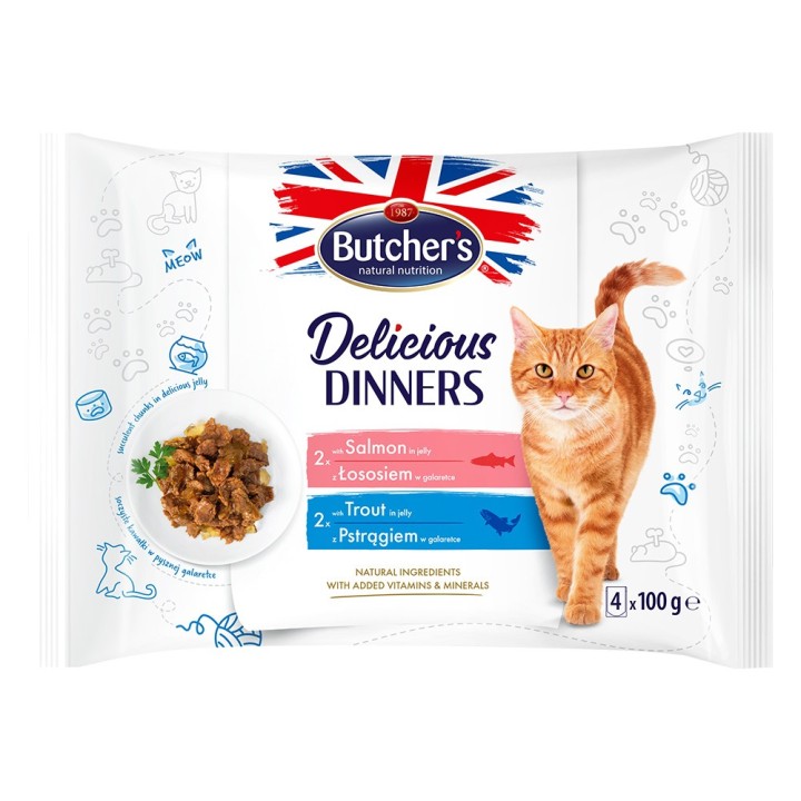 Butcher's Delicious Dinners Katze 32 x 100 g - Mix: Lachs, Forelle