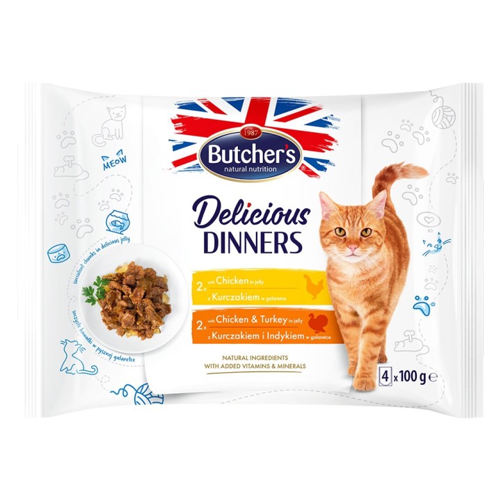 Butcher's Delicious Dinners Katze 32 x 100 g - Mix: Huhn, Huhn & Truthahn