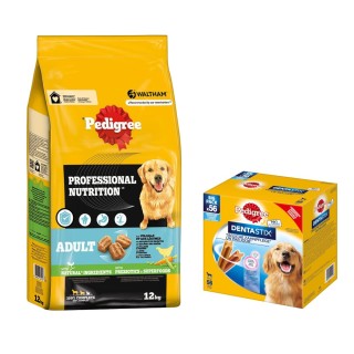 12 kg Pedigree Professional Nutrition Adult + 56 Stück Dentastix zum Sonderpreis!  - mit Geflügel & Gemüse + für große Hunde