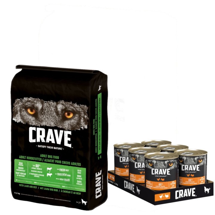 11,5 kg Crave Adult Trockenfutter + 6 x 400 g Adult Nassfutter zum Sonderpreis! - 11,5 kg Lamm & Rind + 6 x 400 g Huhn und Tr