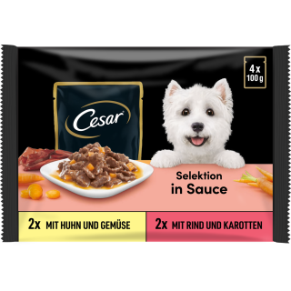 Cesar Selektion in Sauce Huhn&Gemüse, Rind&Karotten, 4x100g - 400 g