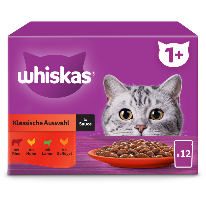Whiskas Multipack 12x85g Klassische Auswahl in Sauce 1+ - 1.020 g