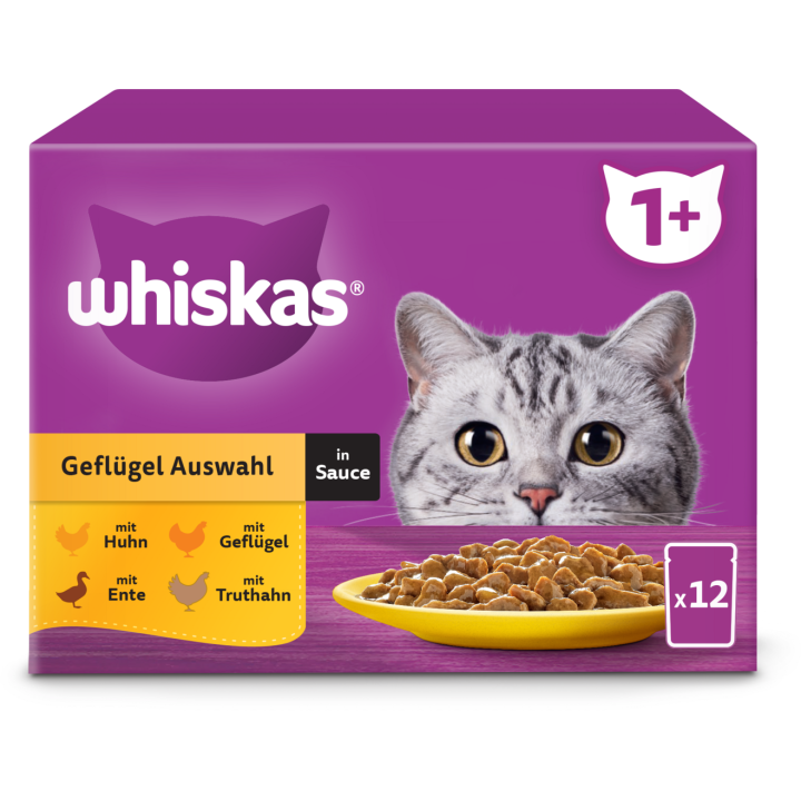 Whiskas Multipack 12x85g Geflügel Auswahl in Sauce 1+ - 1.020 g