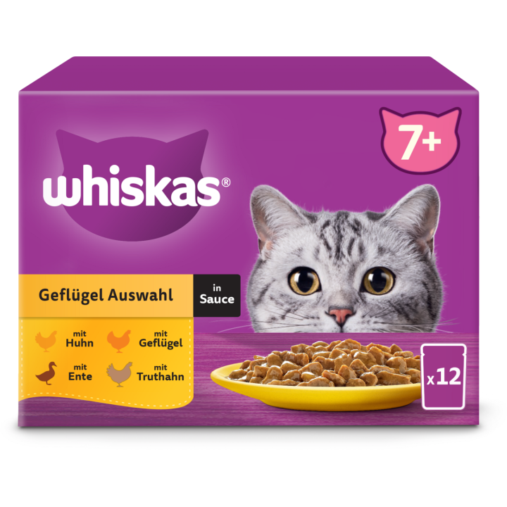 Whiskas Multipack 12x85g Geflügel Auswahl in Sauce 7+ - 1.020 g