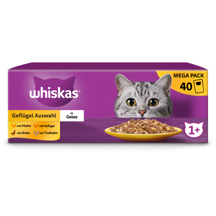 Whiskas Megapack 40x85g Geflügel Auswahl in Gelee 1+ - 3.400 g
