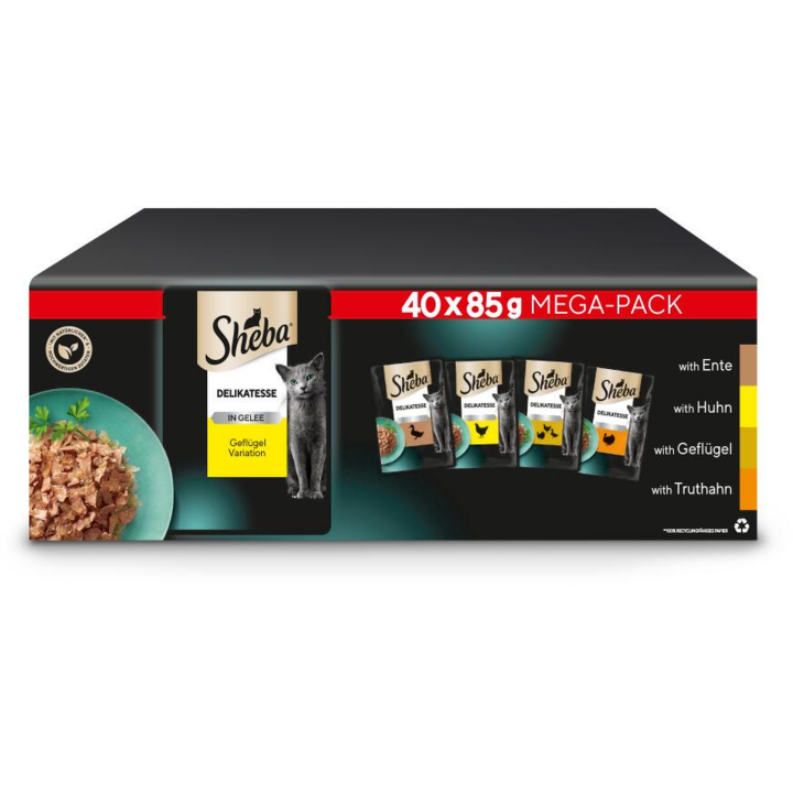 Sheba Frischebeutel Delikatesse in Gelee Geflügel Variation 40x85g - 3.400 g