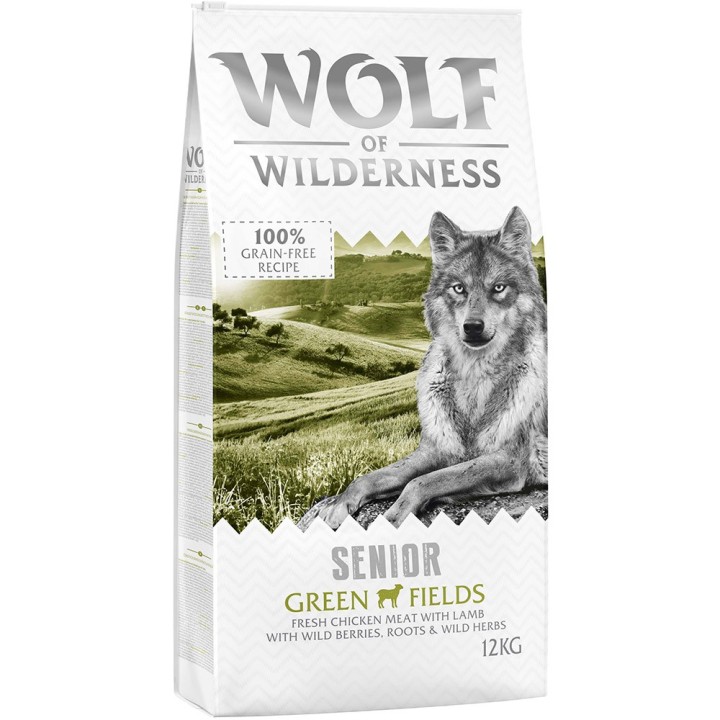 2 x 12 kg Wolf of Wilderness Trockenfutter - getreidefrei - SENIOR Green Fields - Lamm