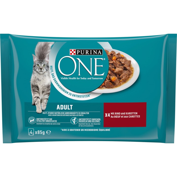 PURINA ONE Adult mit Rind und Karotten 4x85g - 340 g