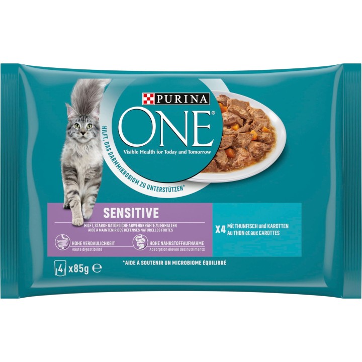 PURINA ONE Spezialitäten Sensitive mit Thunfisch und Karotten 4x85g - 340 g