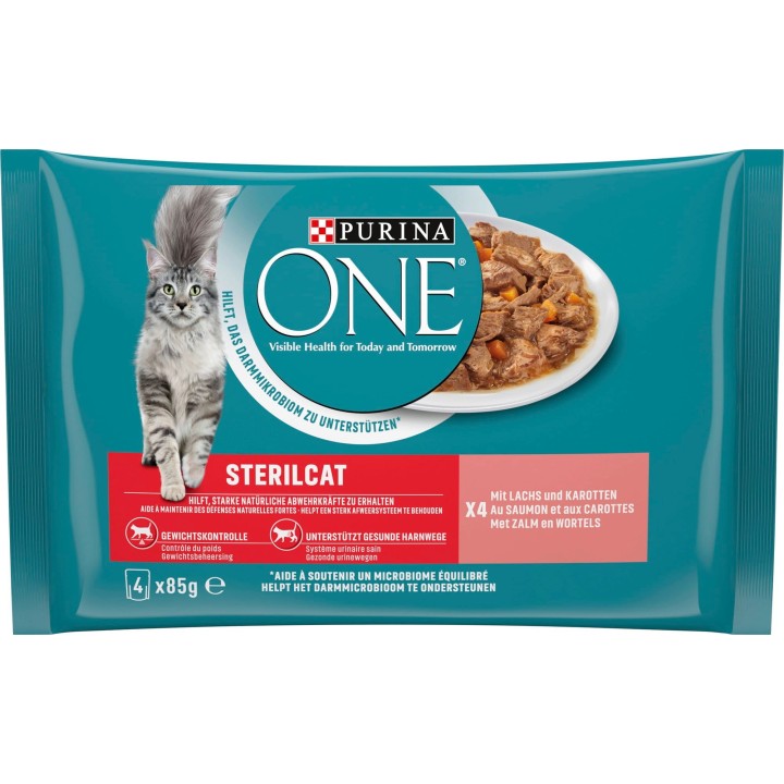 PURINA ONE Spezialitäten Sterilcat mit Lachs und Karotten 4x85g - 340 g