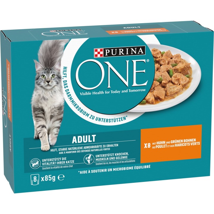 PURINA ONE Adult mit Huhn und grüne Bohnen 8x85g - 680 g