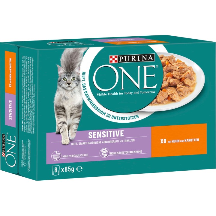 PURINA ONE Sensitive mit Huhn und Karotten 8x85g - 680 g
