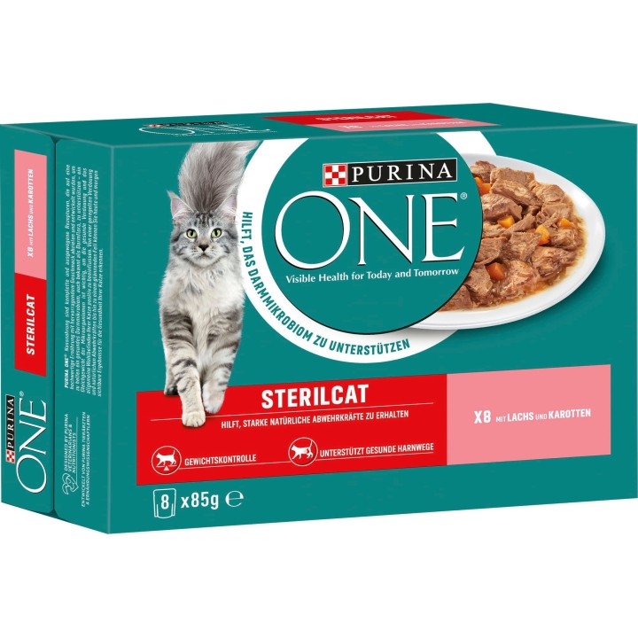 PURINA ONE Sterilcat mit Lachs und Karotten 8x85g - 680 g
