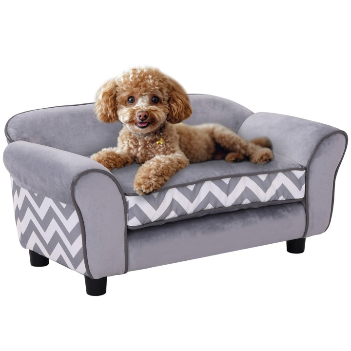PawHut Hundesofa Haustiersofa mit Kissen, waschbar, Samt grau, erhöhte Füße, 73,5x41x33cm für Komfort & Stil   Aosom.de