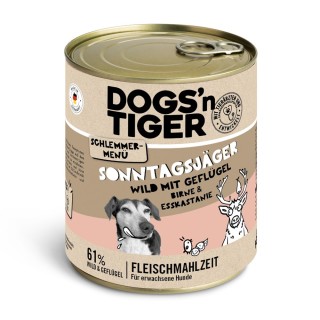 Dogs'n Tiger Schlemmermenü für Hunde 6 x 800 g - Wild mit Geflügel, Birne, Hirse und Esskastanie