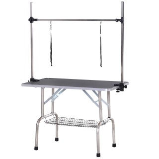 PawHut Trimmtisch Tierpflegetisch höhenverstellbar klappbar mit Unterkorb für Hunde 107x60x170cm in Schwarz   Aosom.de