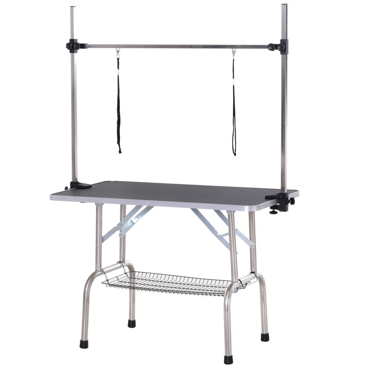 PawHut Trimmtisch Tierpflegetisch höhenverstellbar klappbar mit Unterkorb für Hunde 107x60x170cm in Schwarz   Aosom.de
