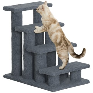 PawHut Tiertreppe Katzentreppe Hundetreppe 4 Stufen Grau 63,5x43x60cm für Katzen und Hunde, ideal für Senioren & kleine Tiere