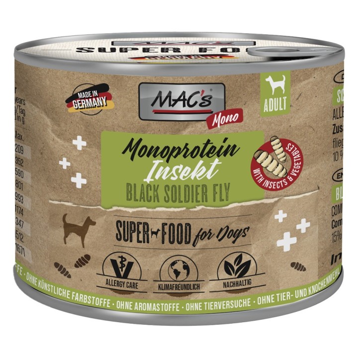 MAC's Monoprotein Insekten & Superfood 6 x 180 g - Schwarze Soldatenfliege (Hermetia illucens)