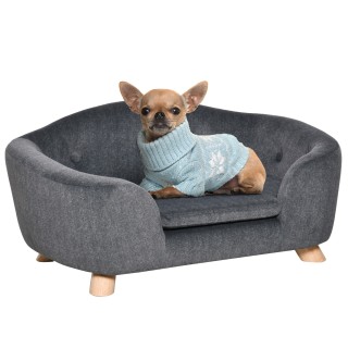 PawHut Haustiersofa, Hundematte, Hundebett, Hundesofa, Hundecouch, Katzen Sofa mit Kissen, Rückentasche, Plüsch, 70 x 47 x 30