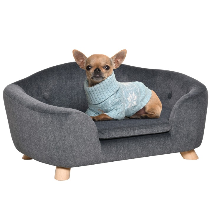 PawHut Haustiersofa, Hundematte, Hundebett, Hundesofa, Hundecouch, Katzen Sofa mit Kissen, Rückentasche, Plüsch, 70 x 47 x 30
