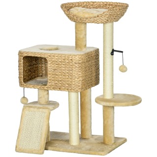 PawHut Katzen Kratzbaum 98 cm Katzenbaum mit 2 Leigefläche, Katzenkratzbaum Spielball für Katzen bis 6 kg, Katzenmöbel, Sisal