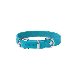 Molly &amp, Stitch Butter Leder Hundehalsband [Fiji Blue/Silber - S: 28 - 32 cm x 12 mm]