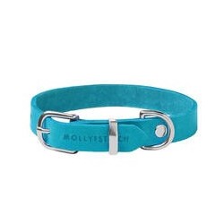 Molly &amp, Stitch Butter Leder Hundehalsband [Fiji Blue/Silber - S: 28 - 32 cm x 12 mm]