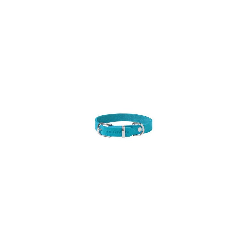 Molly &amp, Stitch Butter Leder Hundehalsband [Fiji Blue/Silber - S: 28 - 32 cm x 12 mm]