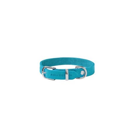 Molly &amp, Stitch Butter Leder Hundehalsband [Fiji Blue/Silber - S: 28 - 32 cm x 12 mm]