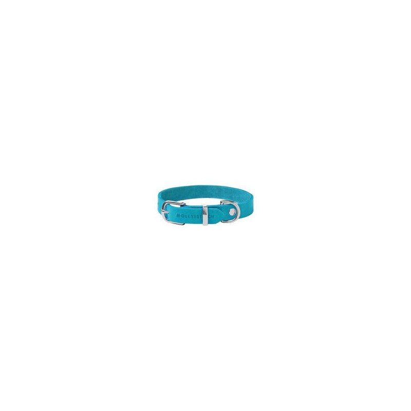 Molly &amp, Stitch Butter Leder Hundehalsband [Fiji Blue/Silber - M: 32 - 38 cm x  20 mm]
