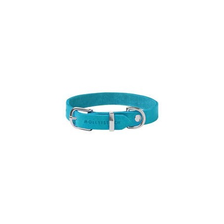 Molly &amp, Stitch Butter Leder Hundehalsband [Fiji Blue/Silber - M: 32 - 38 cm x  20 mm]