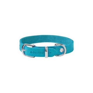 Molly &amp, Stitch Butter Leder Hundehalsband [Fiji Blue/Silber - XL: 42 - 48 cm x 30 mm]