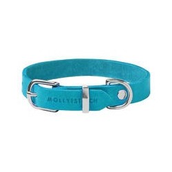 Molly &amp, Stitch Butter Leder Hundehalsband [Fiji Blue/Silber - XL: 42 - 48 cm x 30 mm]