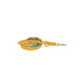 Trendfährte Hundeleine Leder geflochten 3-fach verstellbar [Ozeanblau/Orange - XS/S: ca. 2 m x 12 mm]