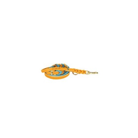 Trendfährte Hundeleine Leder geflochten 3-fach verstellbar [Ozeanblau/Orange - M/L: ca. 2 m x 15 mm]